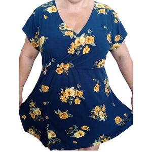 Arizona floral blue 3X v-neck mini dress